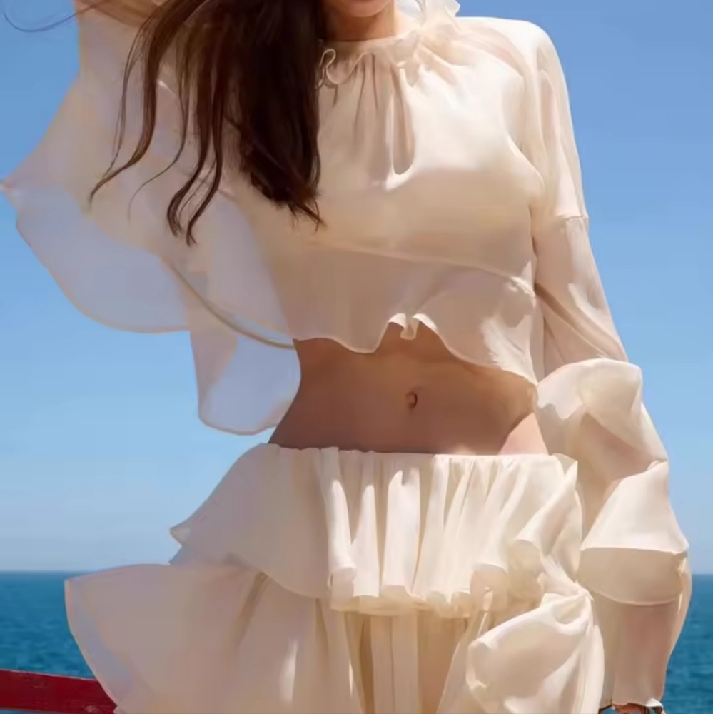 Two Piece Sets ForWomen Round Neck Long Sleeves Top Low Waist - Picture 2 of 8
